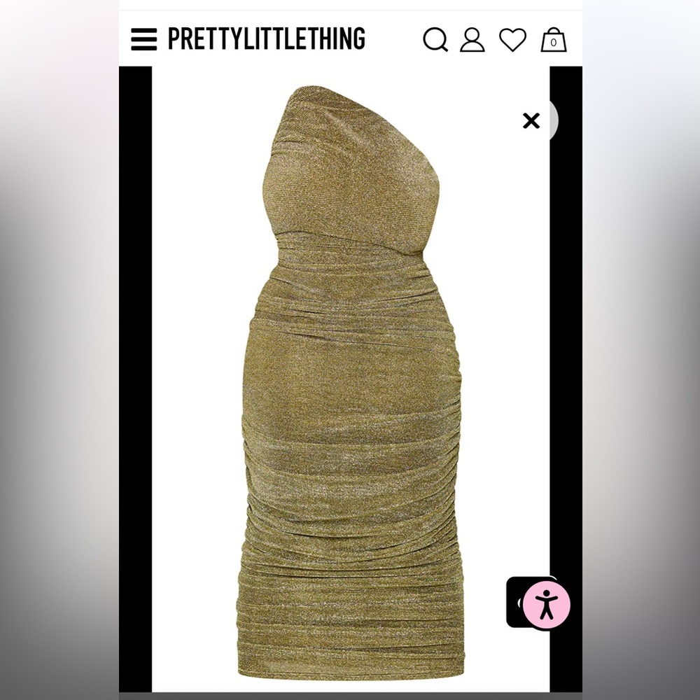 Plus Gold Glitter Plisse Ruched One Shoulder Midi Dress